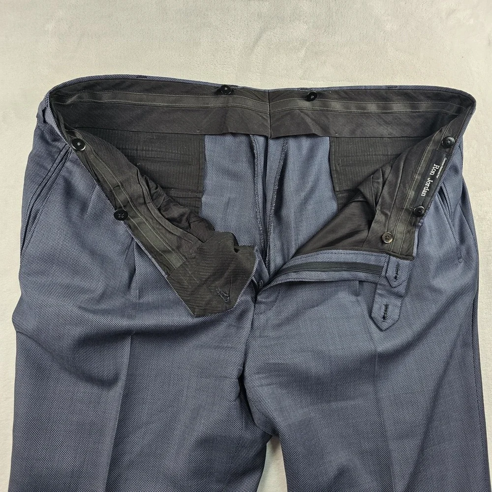 Dormeuil BESPOKE Dress Pants Mens 42x31 Navy Blue Black Birds Eye Trousers